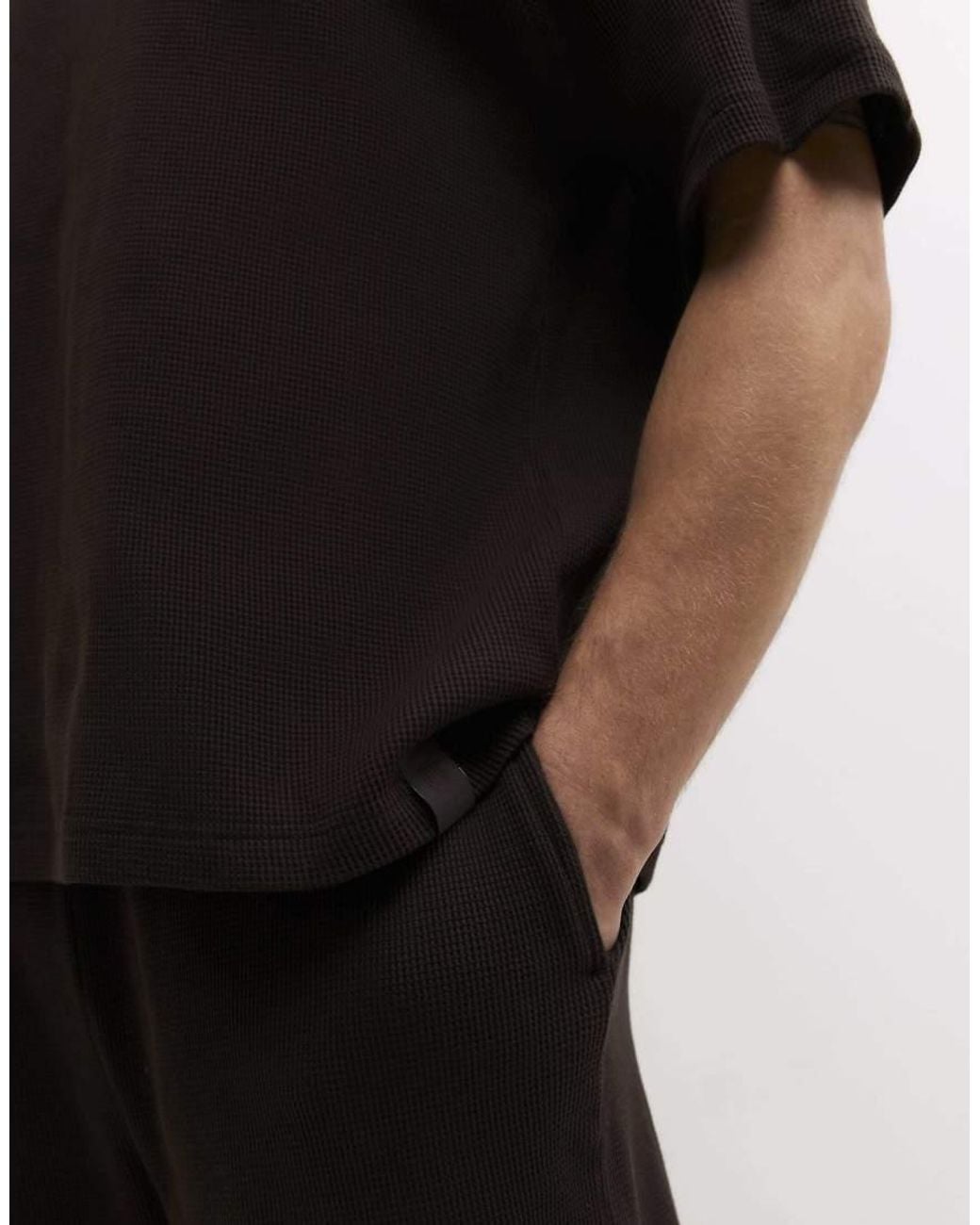River Island Black Cotton Waffle Textured Loungewear Set for men
