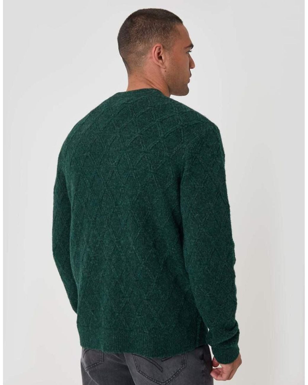 Threadbare Green Diamond Cable Knit V Neck Cardigan for men