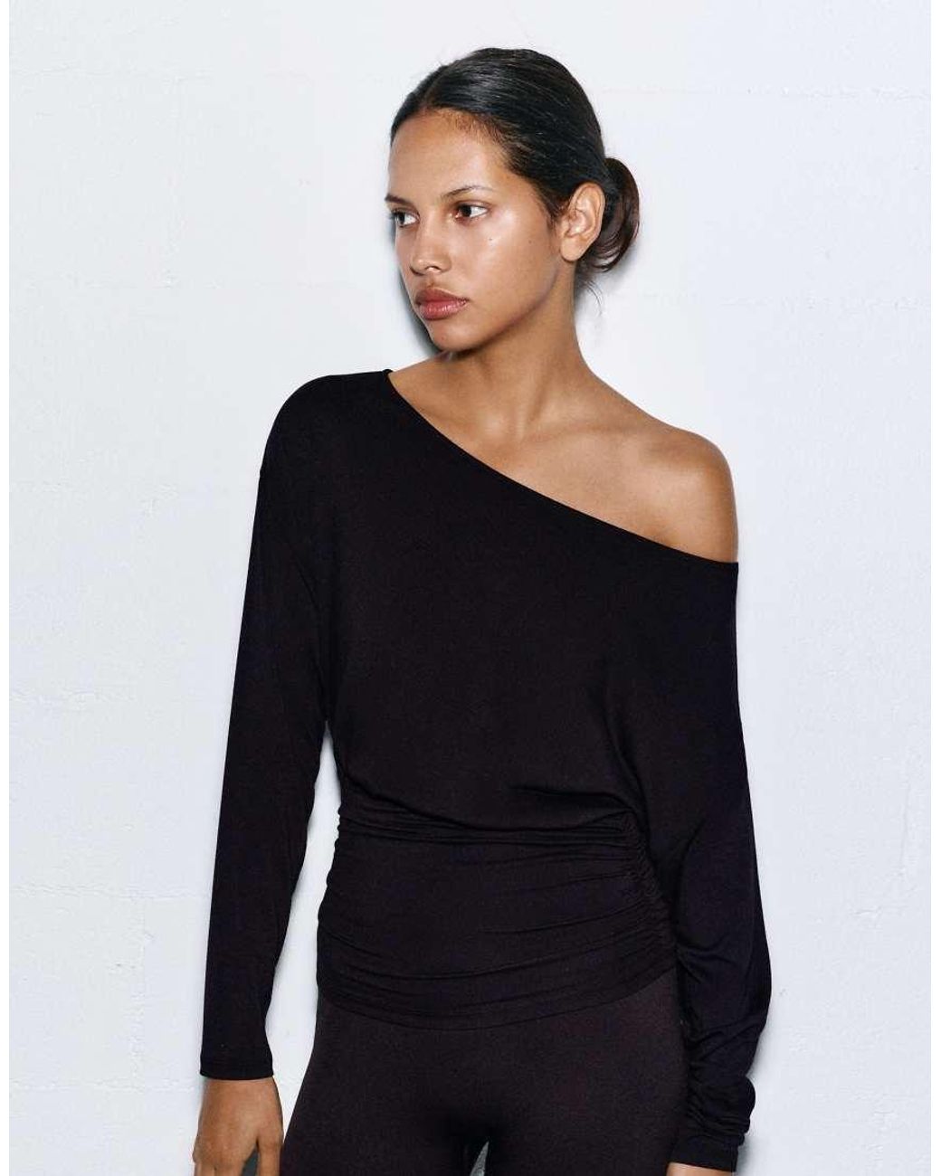 Pull&Bear Blue Boat Neck Top With Waistband