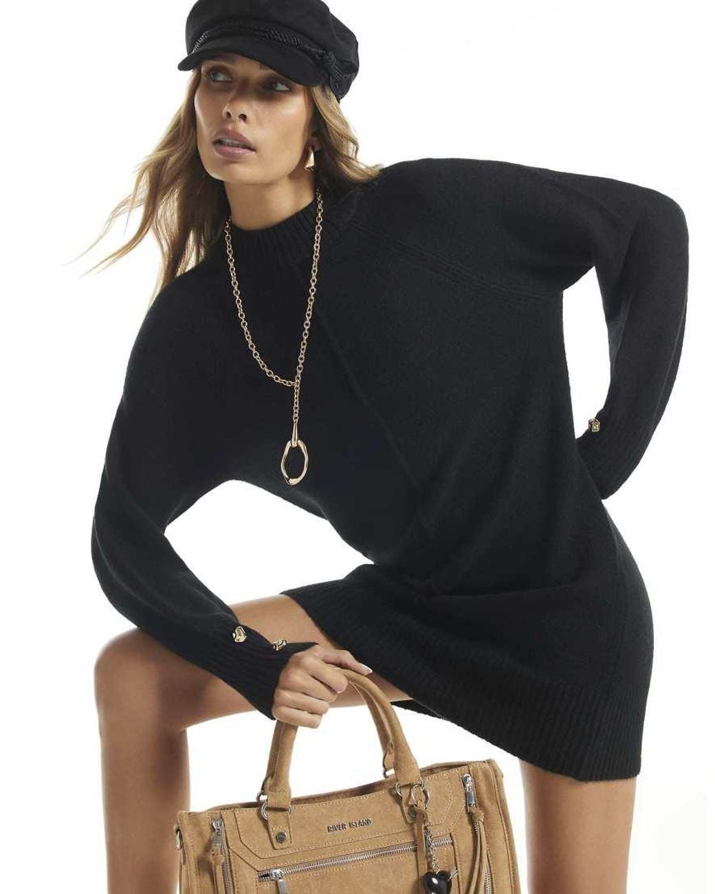 River Island Black Cosy Jumper Dress