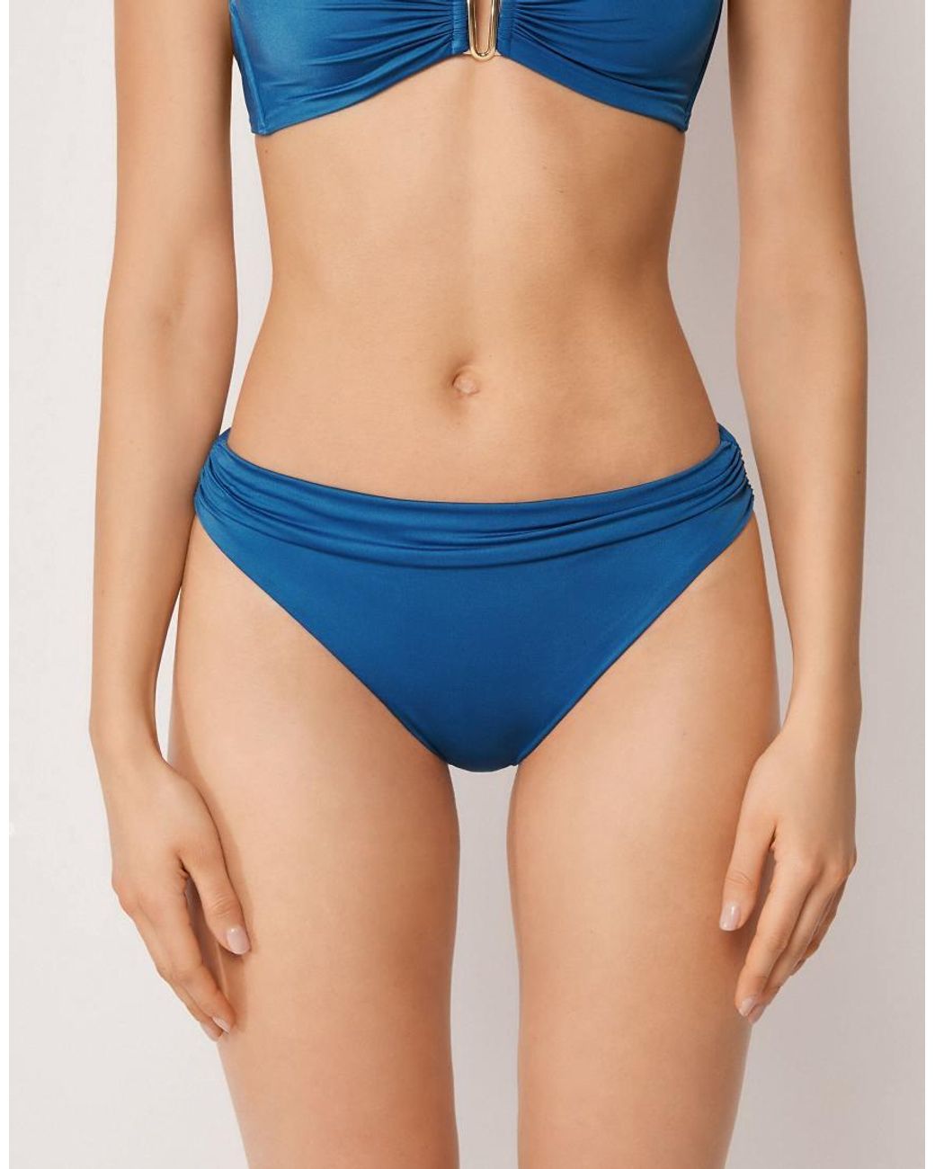 Calzedonia Blue Shiny Satin Briefs Bikini Bottom