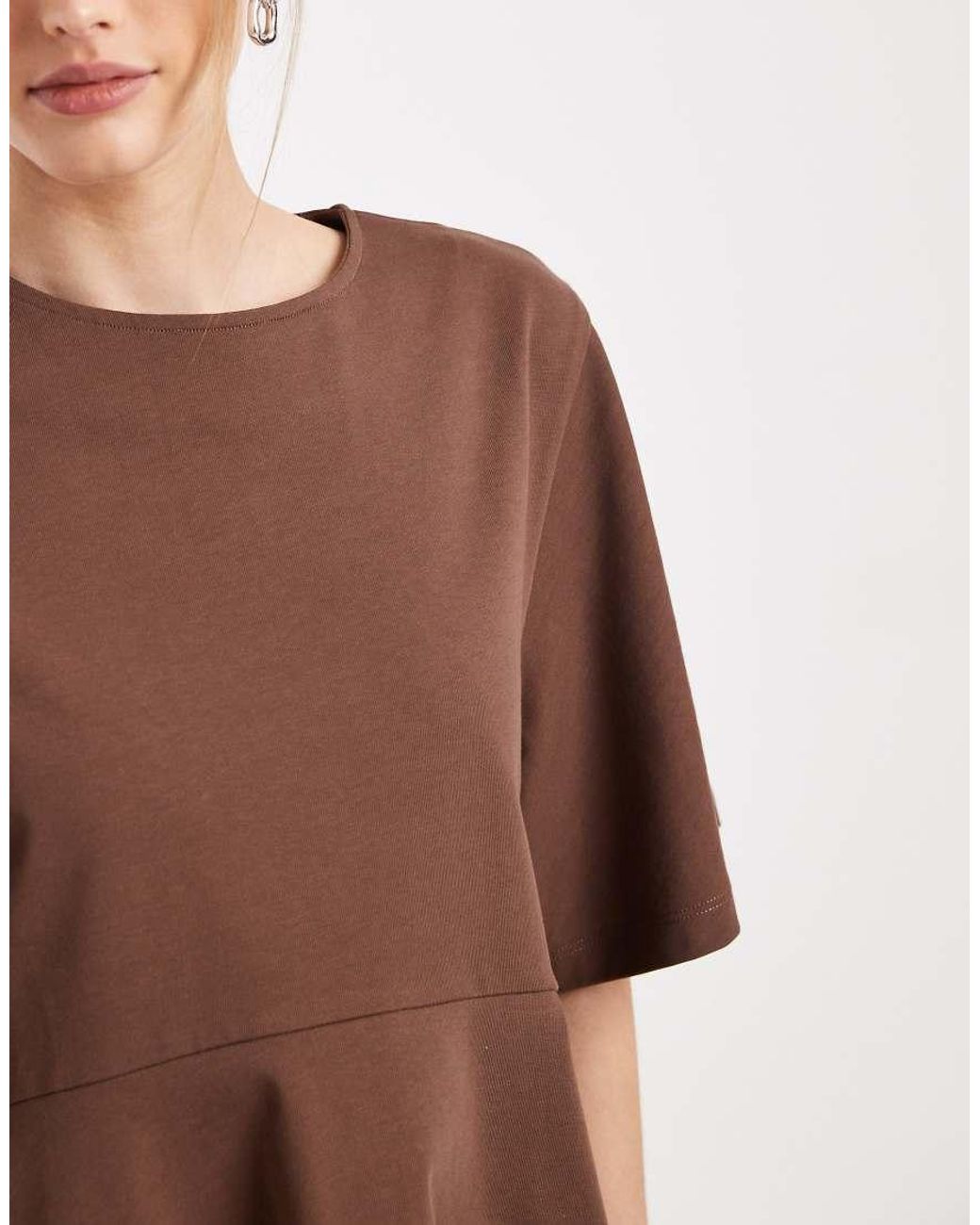 ASOS Brown Oversized T-shirt With exaggerated Sleeve And Peplum Hem