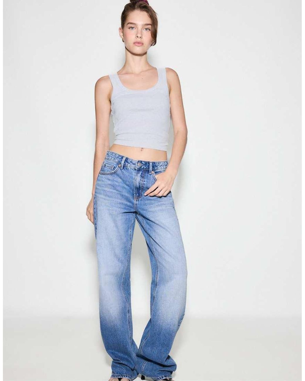 Stradivarius Blue D92 Straight Wide-Leg Jeans