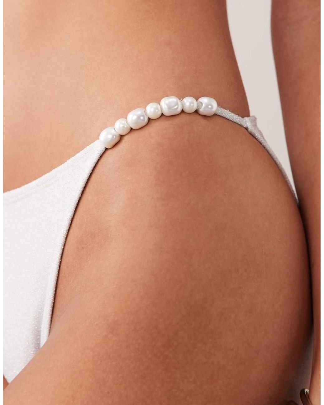 South Beach White Glitter Bikini Bottom With Pearl Detail
