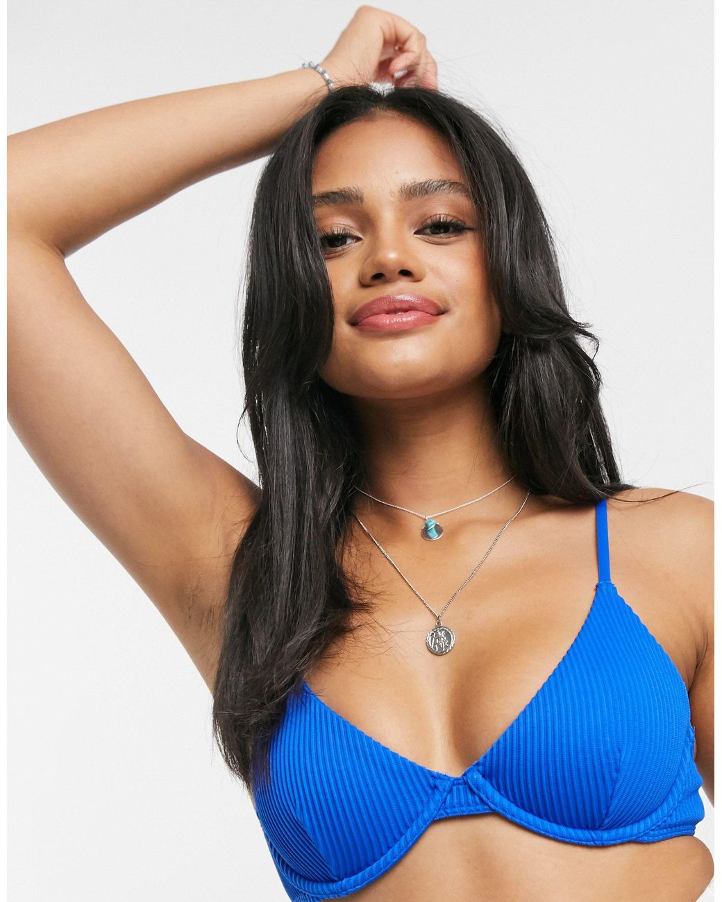 Hollister – Geripptes Bügel-Bikinioberteil in Blau | Lyst DE
