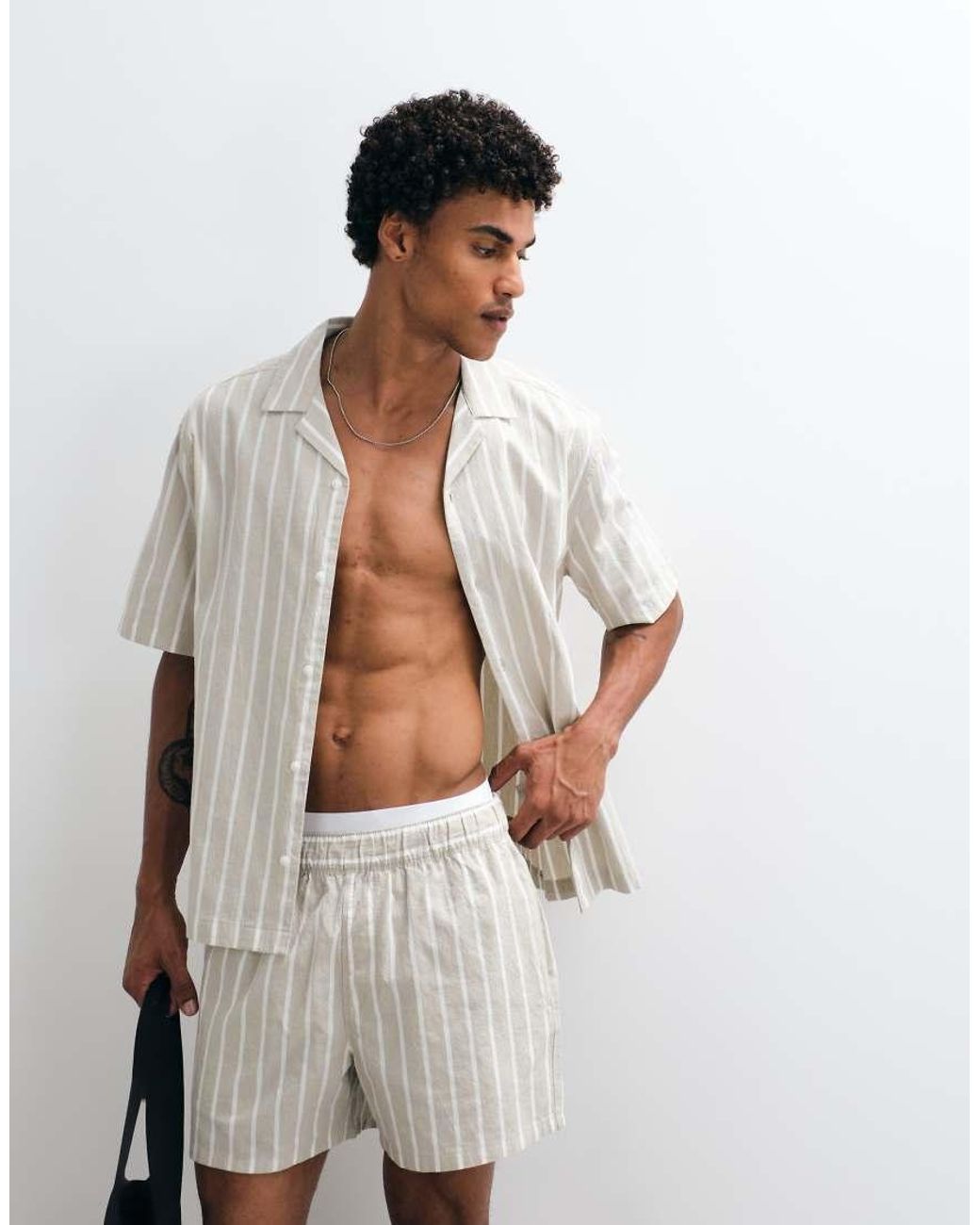 ASOS White Co-Ord Relaxed Linen Look Stripe Shirt for men