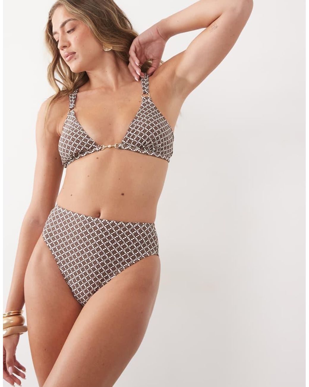 CUPSHE Brown Geo Print High Waisted Bikini Bottom