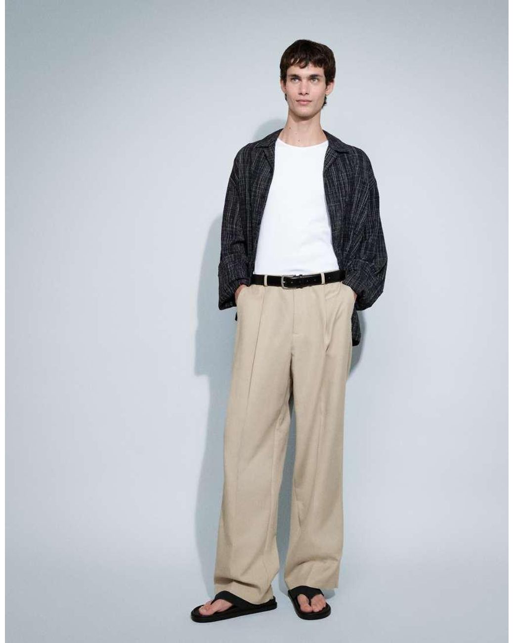 ASOS White Summer Cotton Blend Smart Wide Leg Pants for men