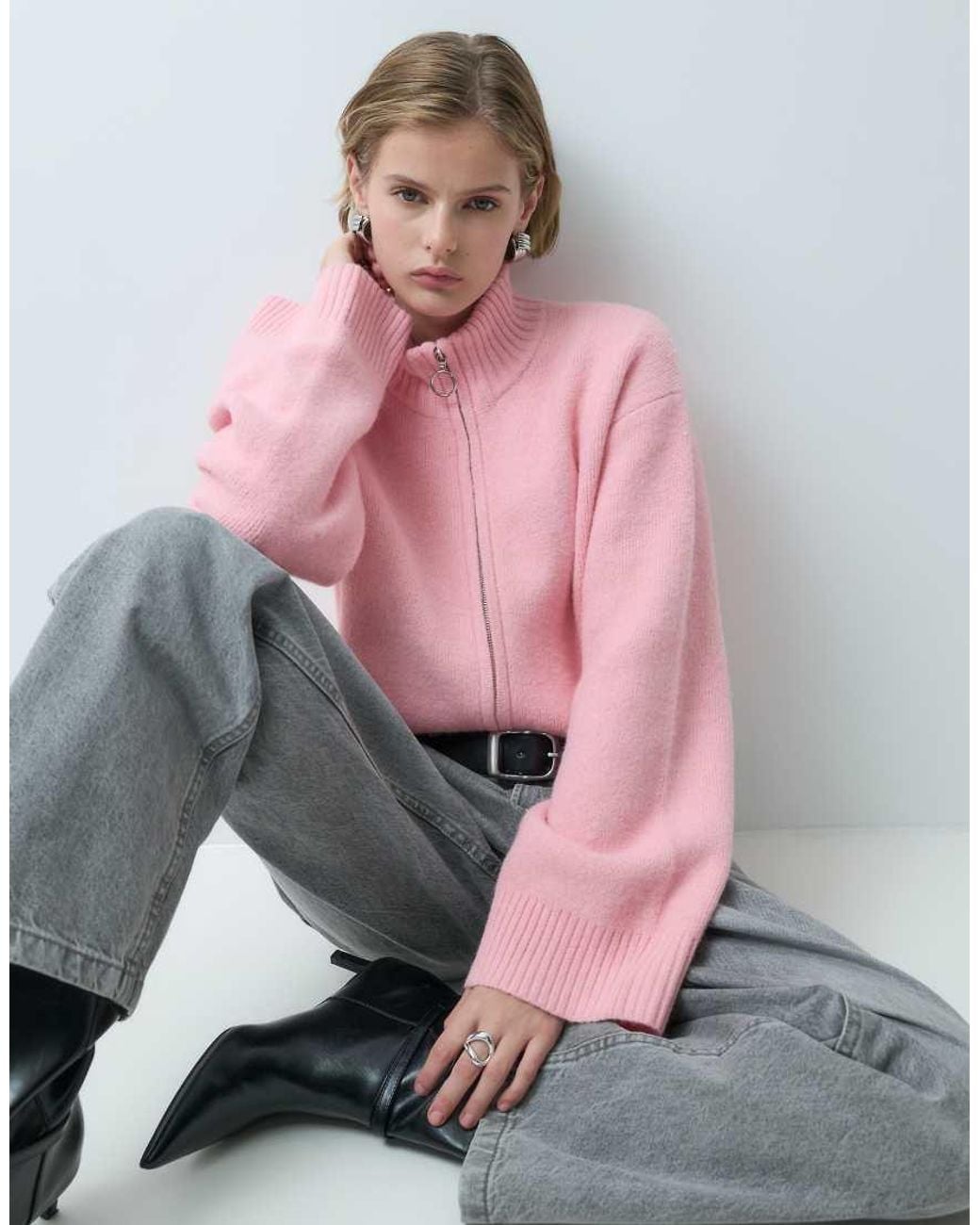 Miss Selfridge Pink Zip Through Cardigan