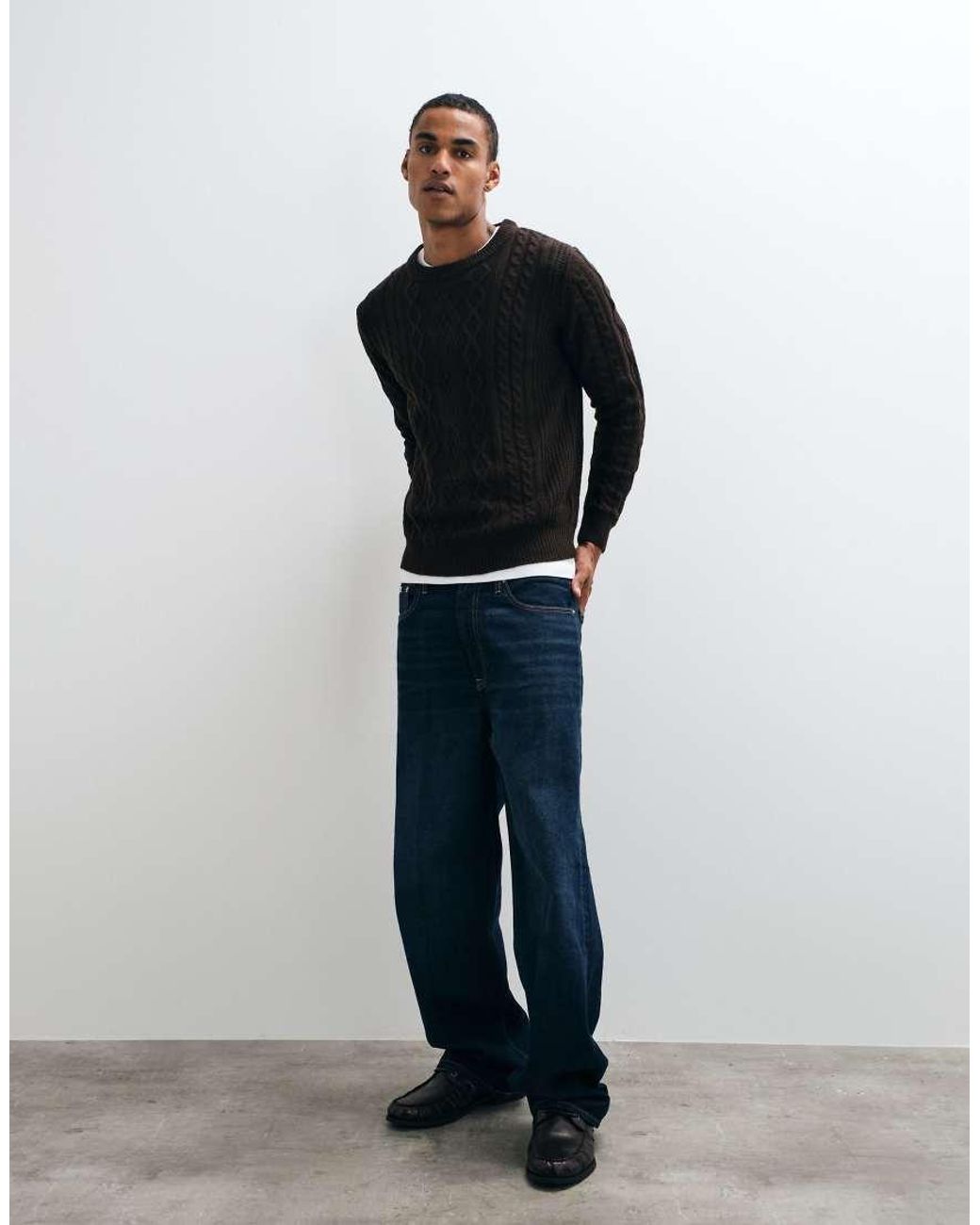 Brave Soul Black Studio Cable Knit Jumper for men
