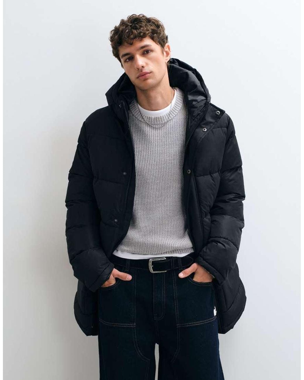 French Connection Blue Hooded Padded Parka Jacket for men
