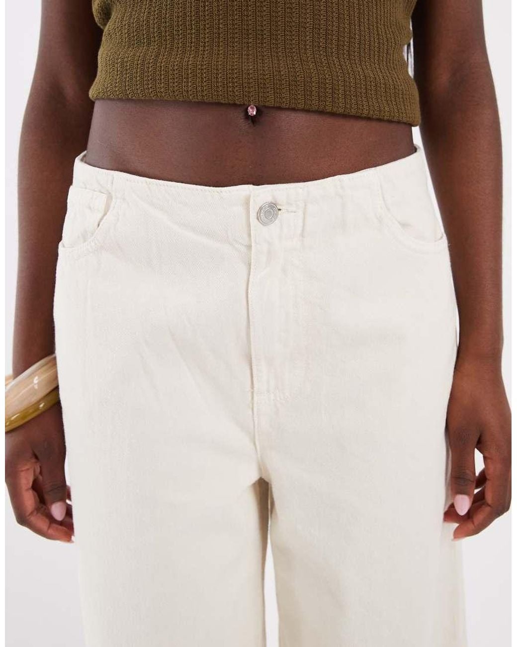 ASOS Natural Barrel Leg Jeans With No Waistband