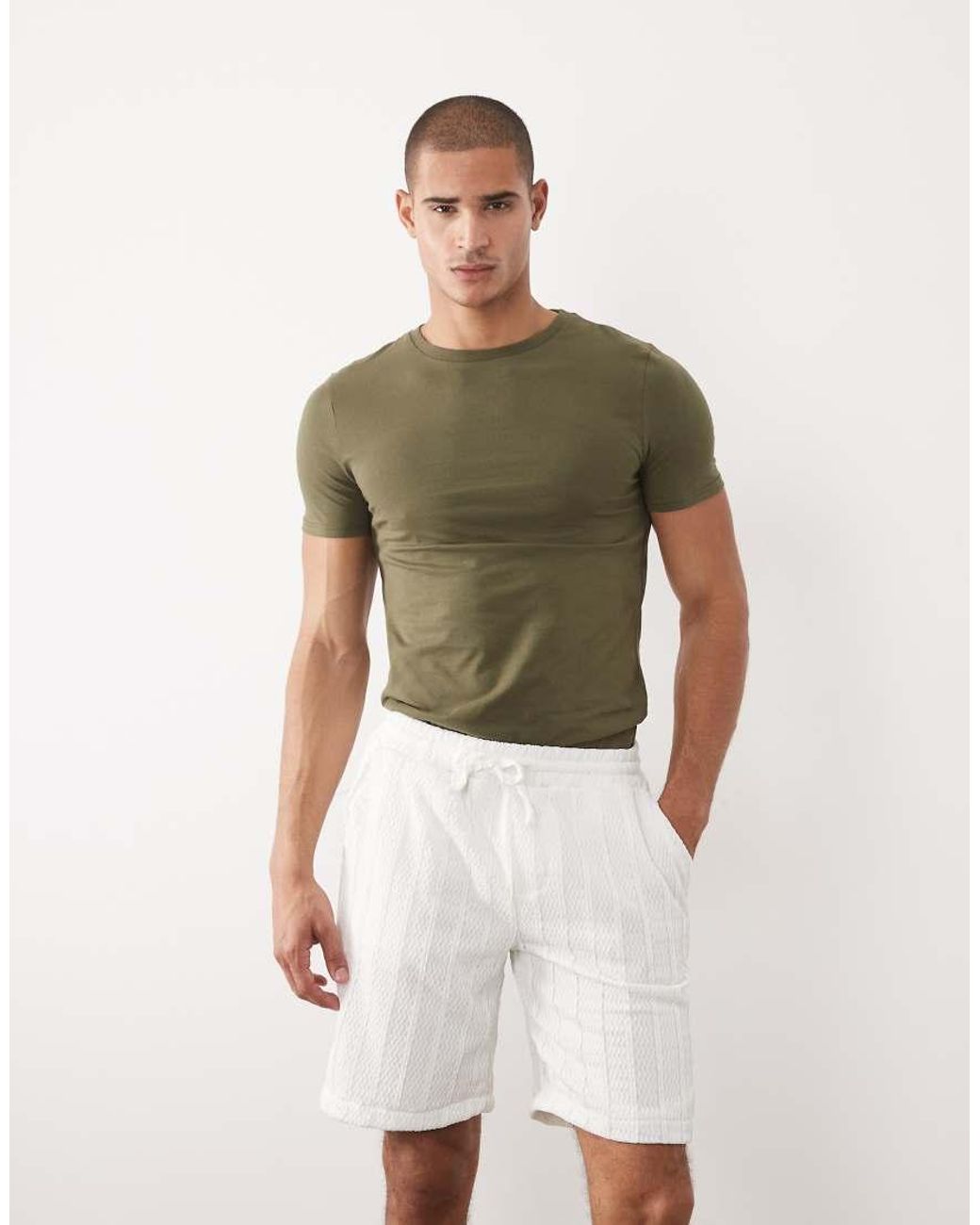 Brave Soul Green Textured Stripe Shorts for men