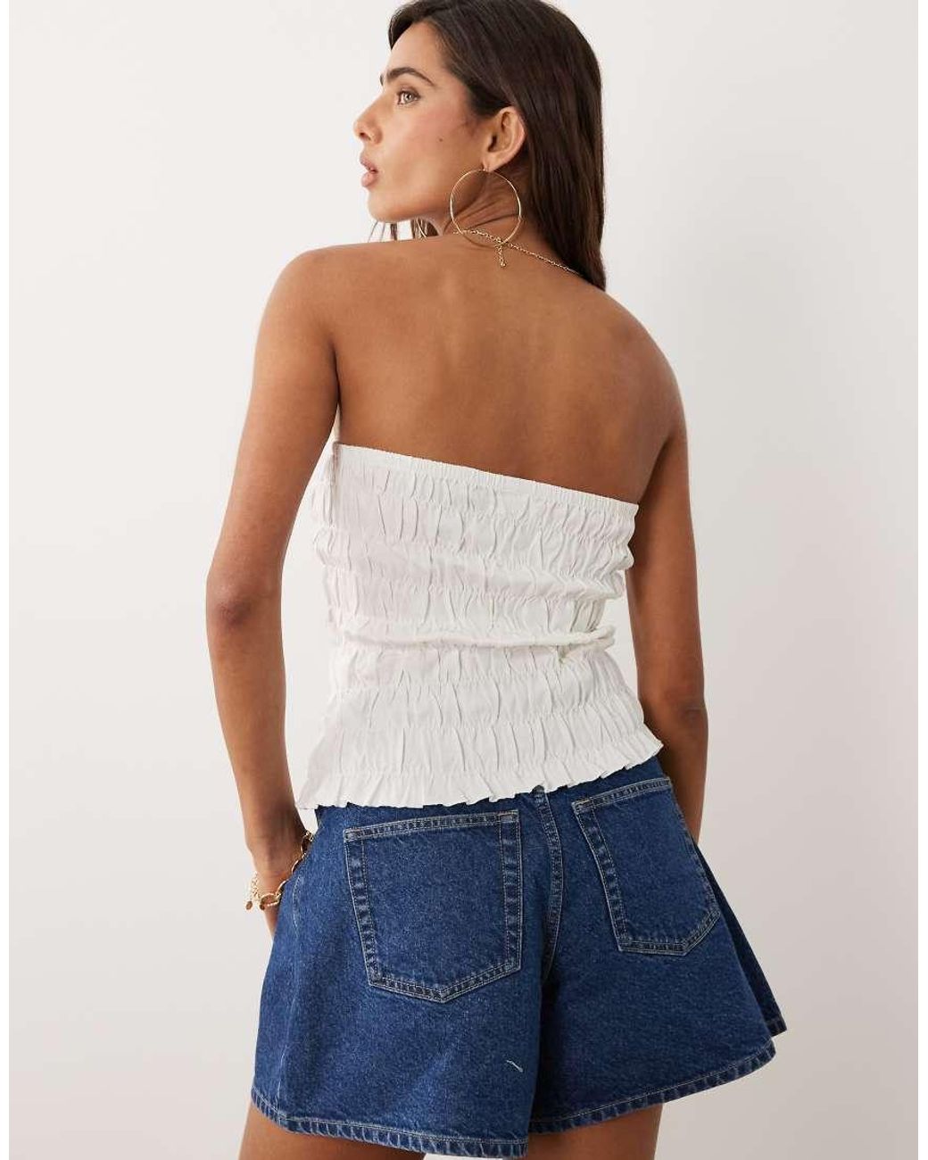 The Frolic Blue Exclusive Bandeau Shirred Papaya Graphic Top