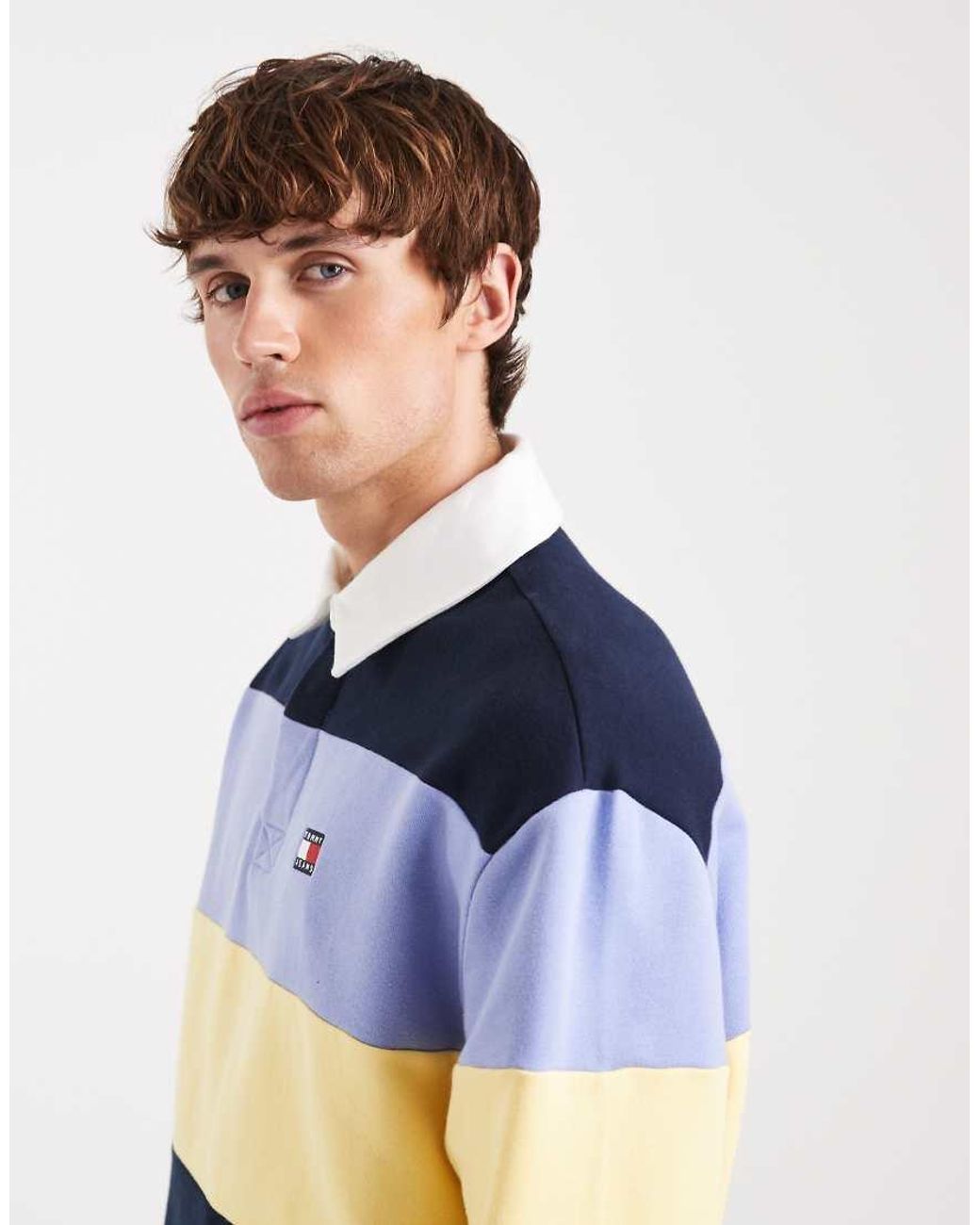 Tommy Hilfiger Blue Relaxed Striped Flag Logo Rugby Sweater for men