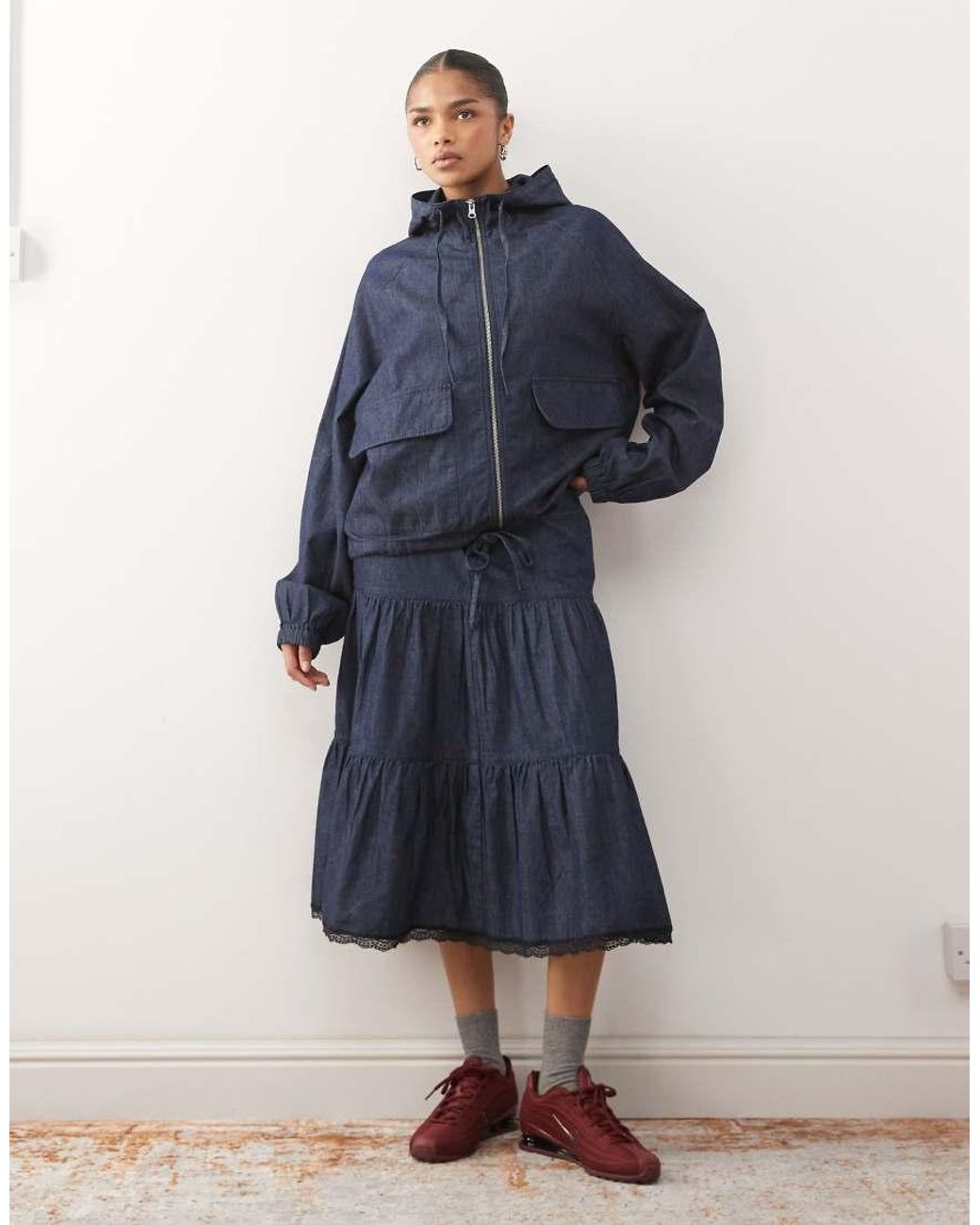 Reclaimed Vintage Blue Hooded Zip Up Jacket