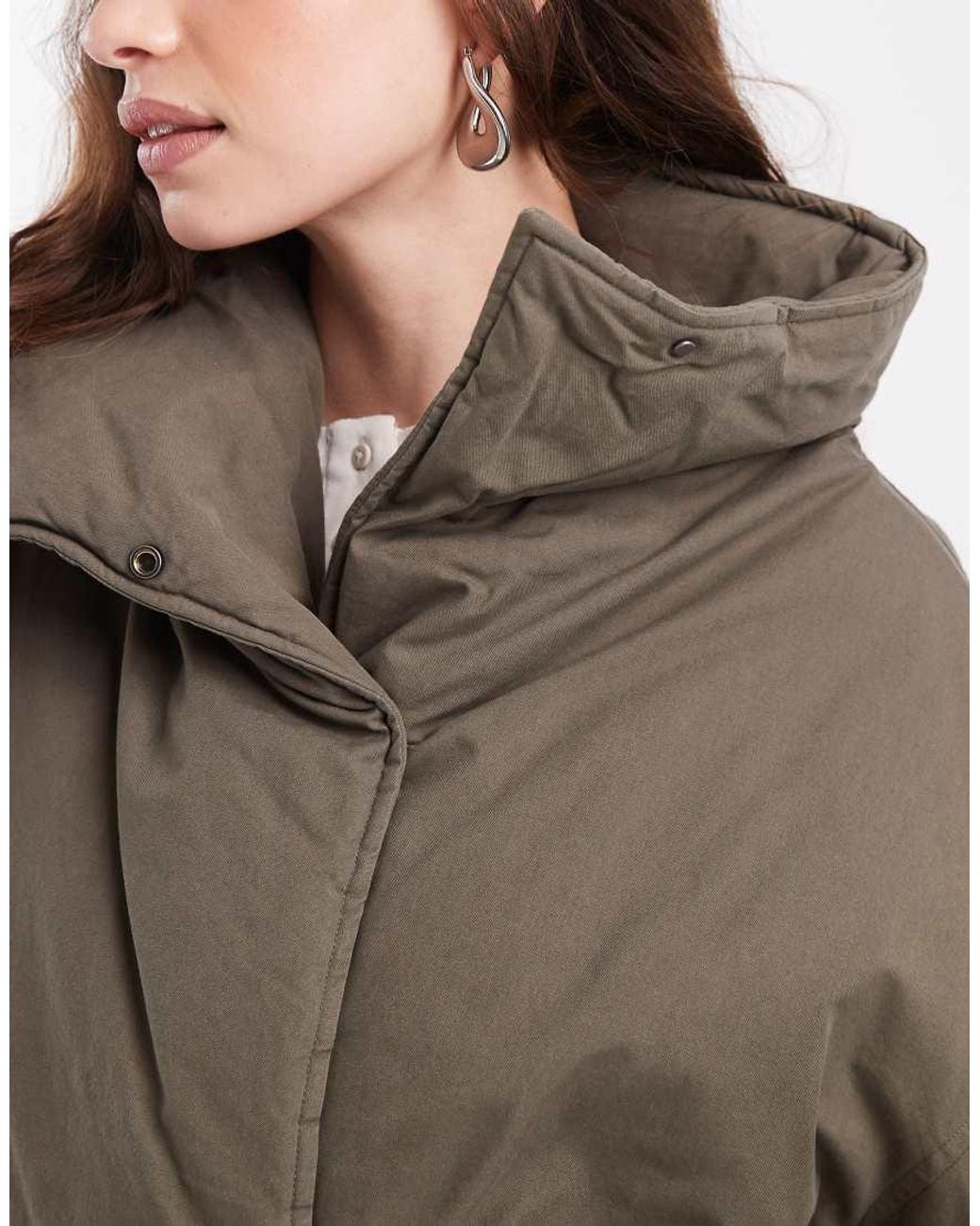 Object Brown Premium Funnel Neck Padded Tie Waist Coat