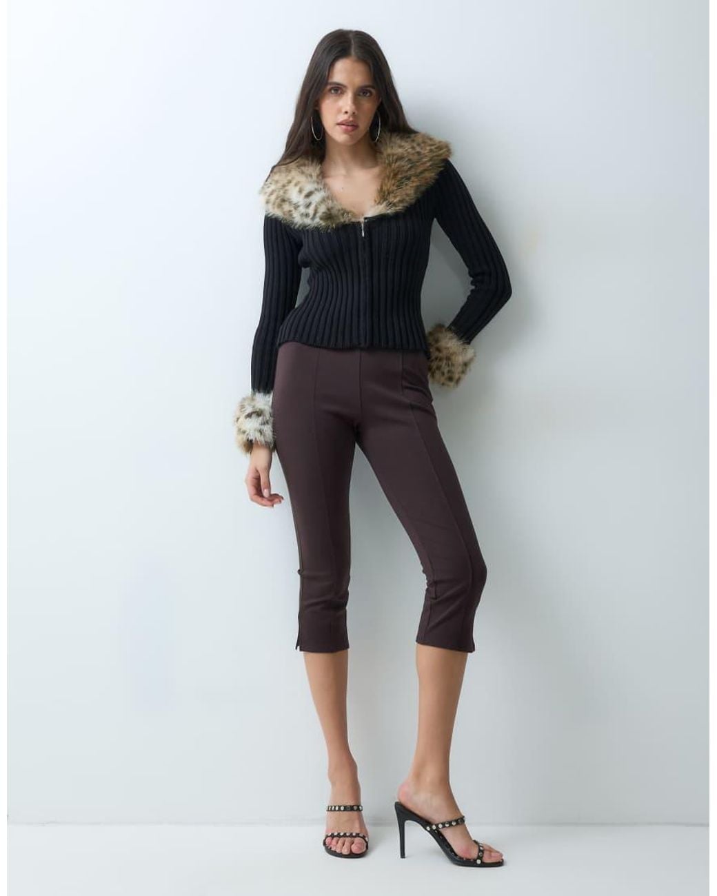 I.AM.GIA Black Cressida 2.0 Leopard Faux Fur Trim Zip Through Cardigan