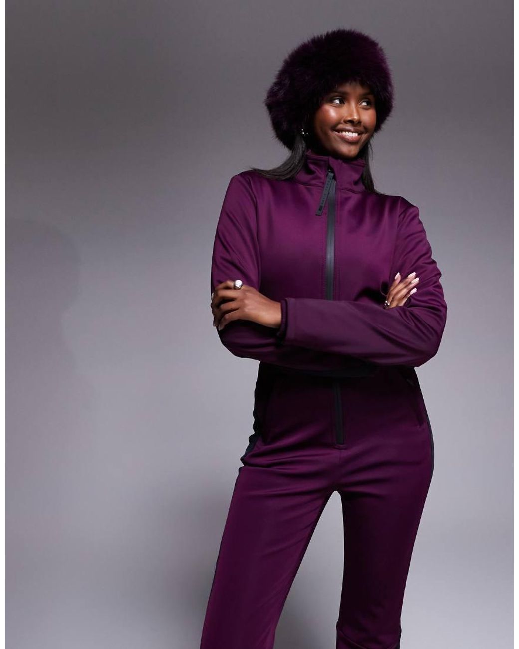 ASOS 4505 Ski & Snow Purple Asos 4505 Ski Soft Shell Retro Side Stripe Belted Ski Suit
