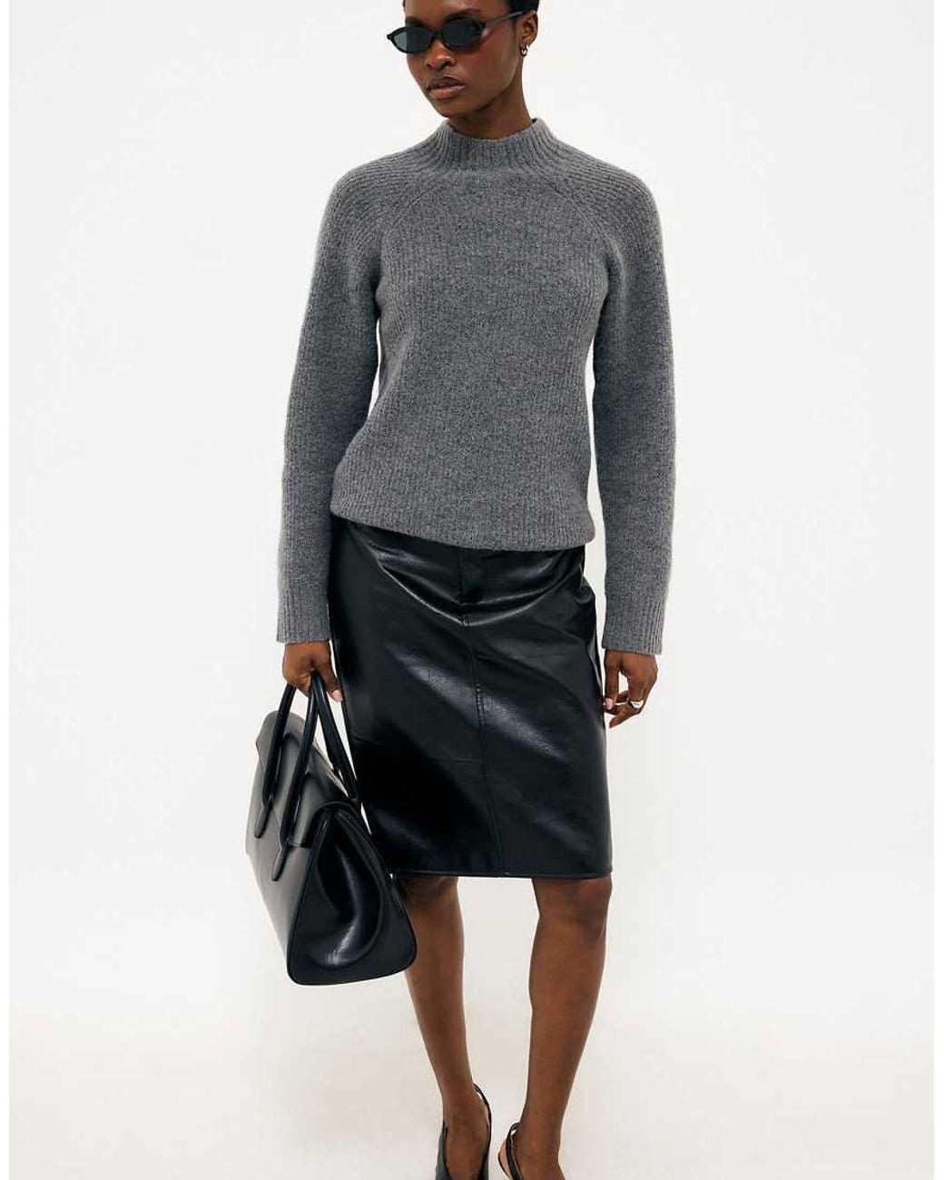 NA-KD Gray Alpaca Blend Turtle Neck Knitted Sweater