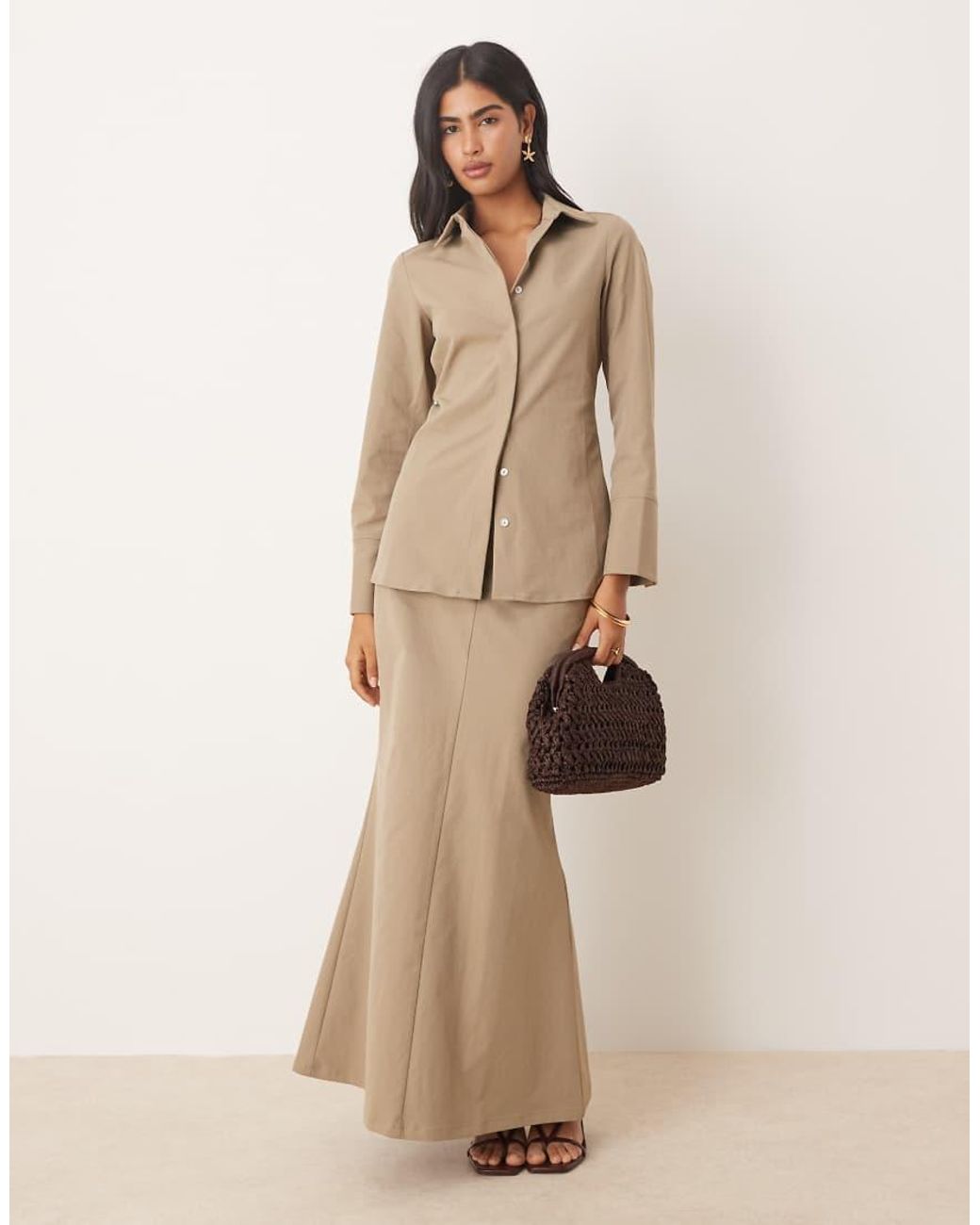 Pretty Lavish Natural Cinched Shirt Co-ord