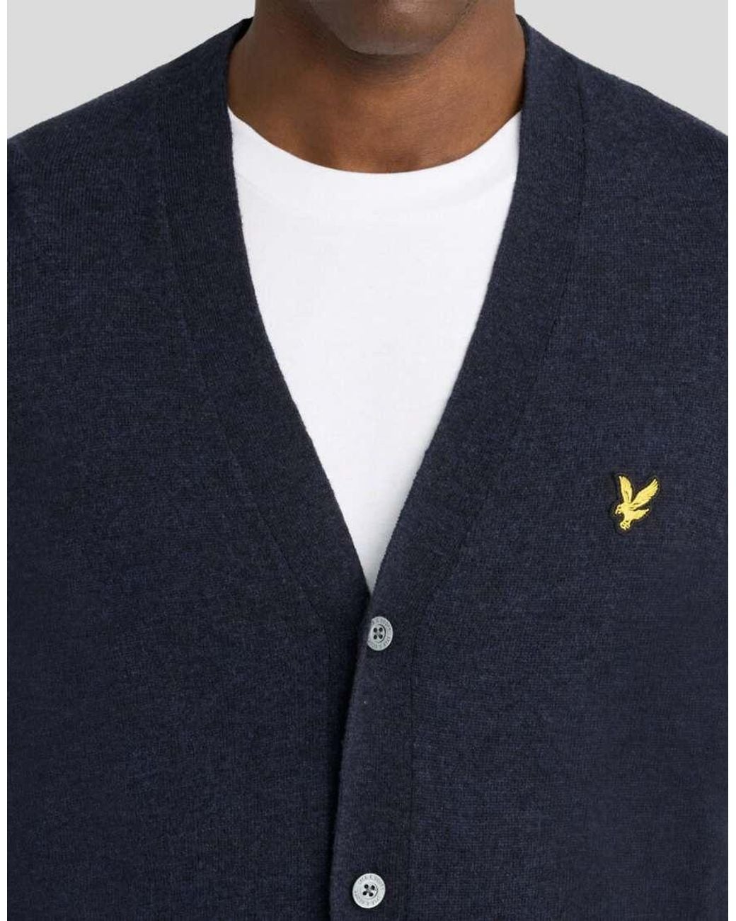 Lyle & Scott Blue Mid Knits Lambswool Blend V Neck Cardigan for men