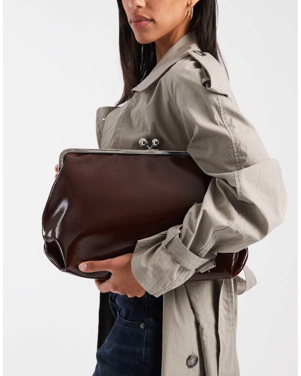 ASOS Brown High Shine Oversized Frame Clutch Bag