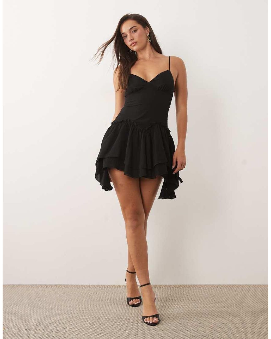 Missy Empire Black Cami Ruffle Tiered Hem Mini Dress