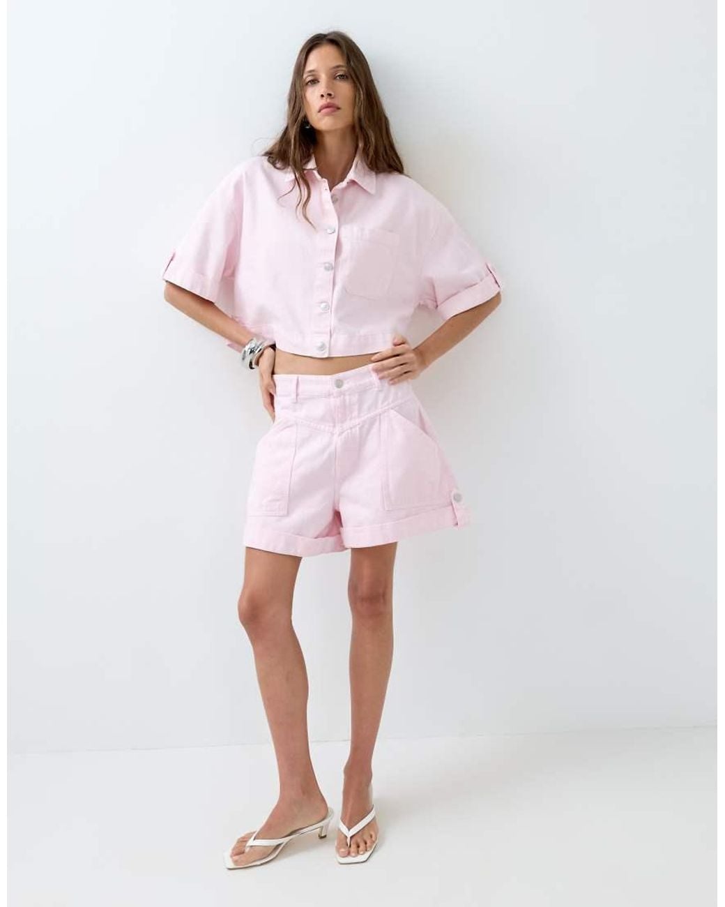 ASOS Pink Denim Boxy Shirt Co-ord