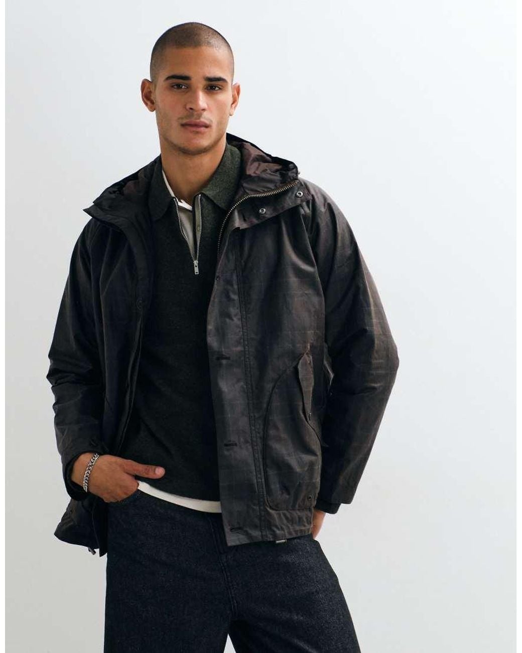 Barbour Blue Re-Engineered Keiss Tartan Check Wax Parka Jacket for men