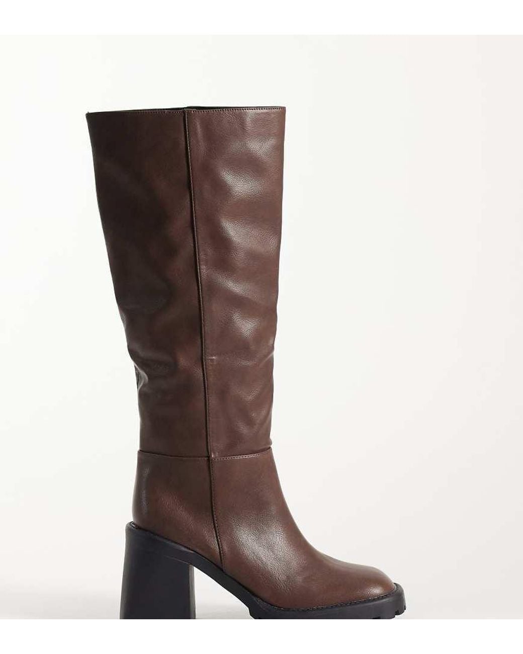 Raid Wide Fit Brown Carnie Block Heel Knee Boots