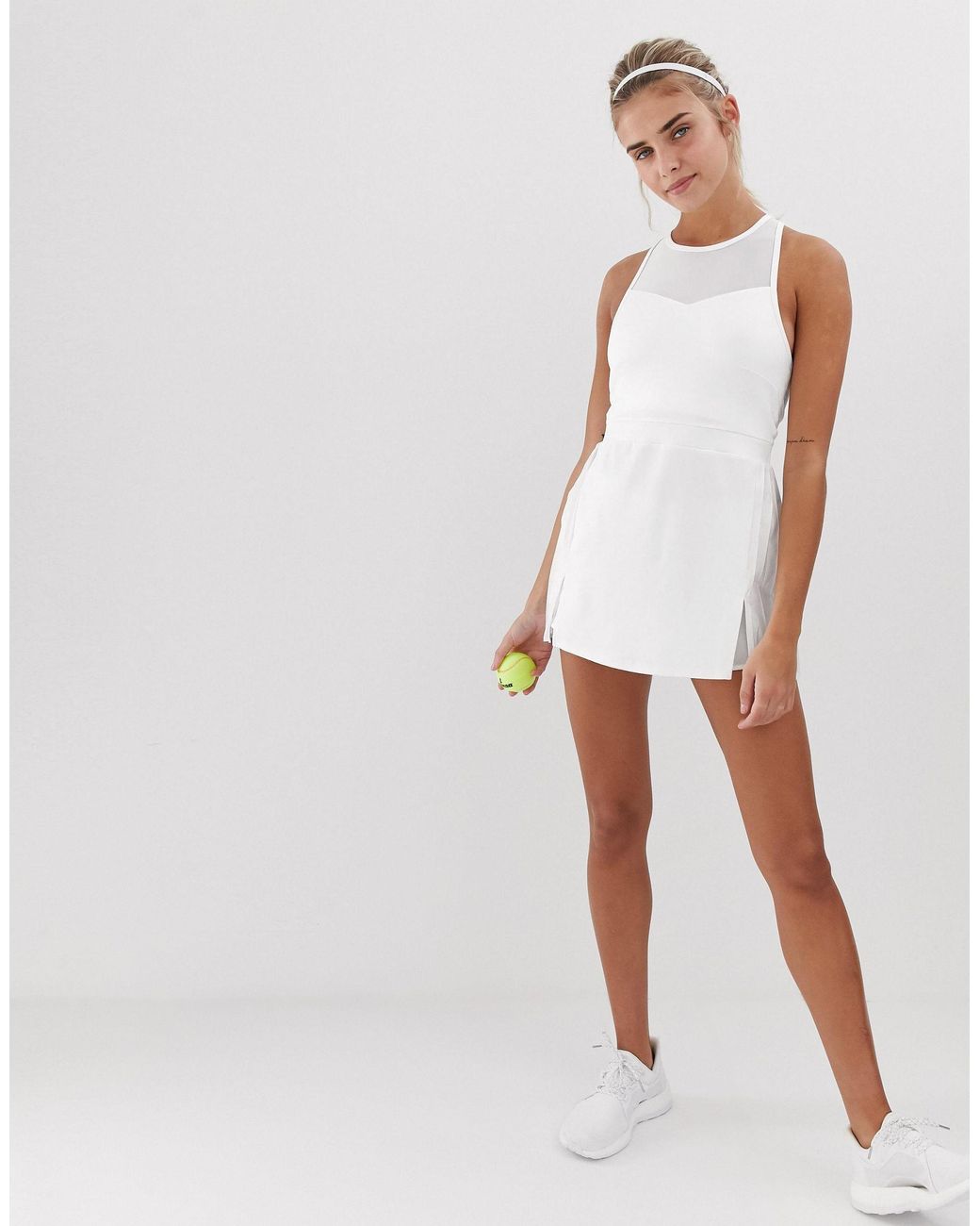 South Beach Tennis High Neck Dress With Pleated Skirt in White