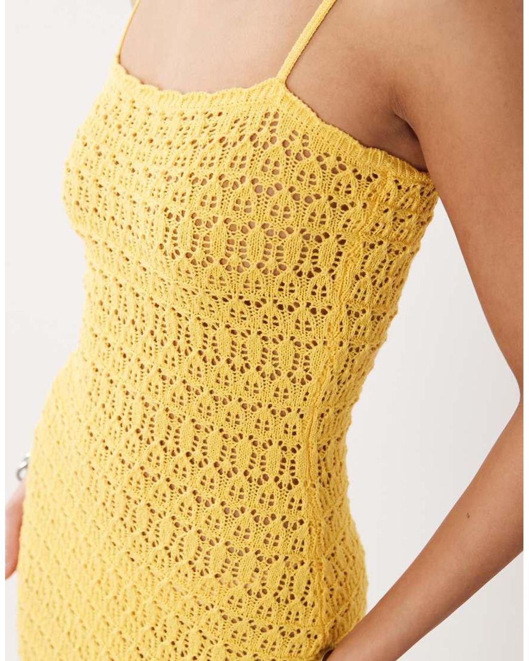 Gina Tricot Yellow Strappy Crochet Summer Maxi Dress