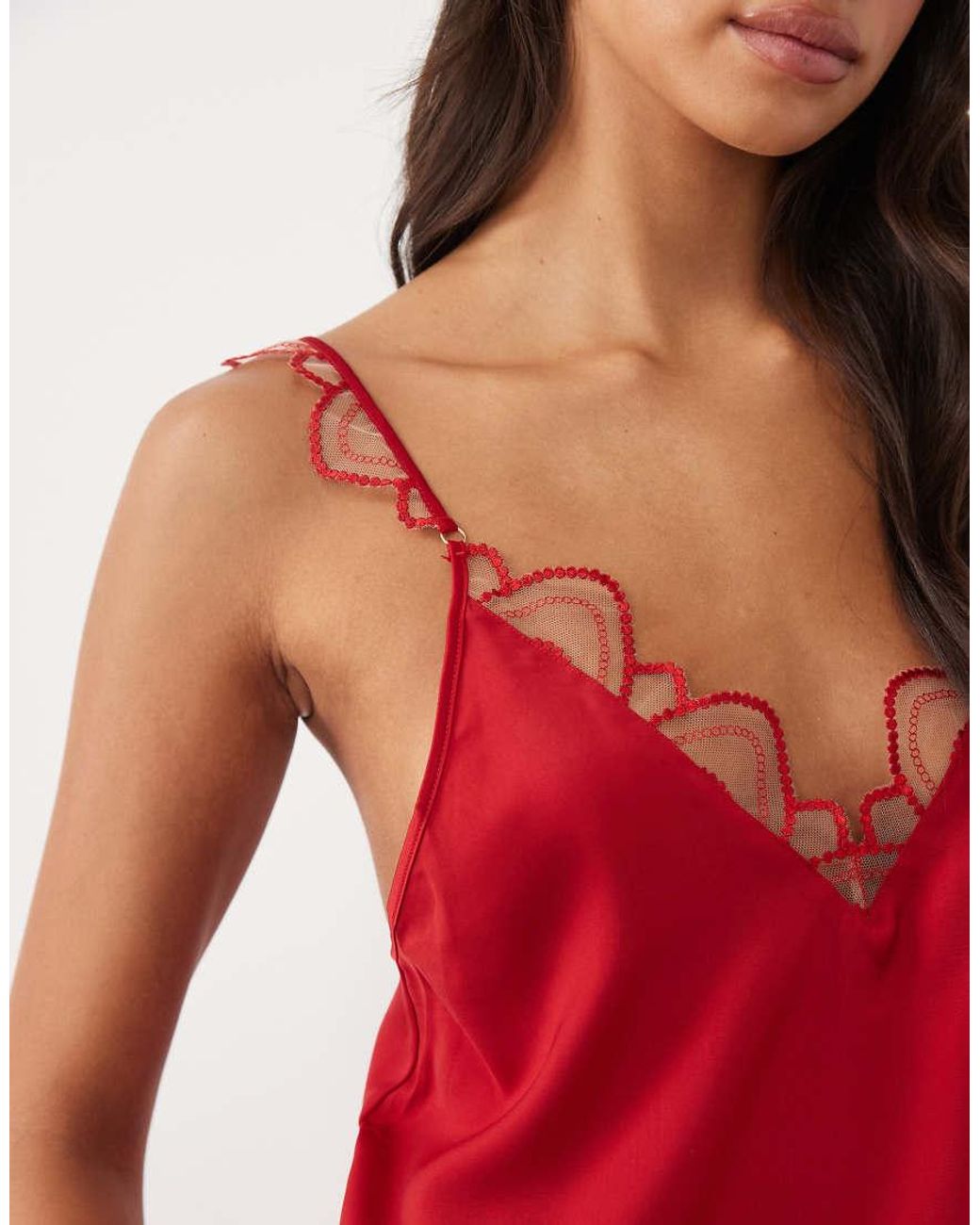 Bluebella Red Soraya Satin Slip With Mesh Detail