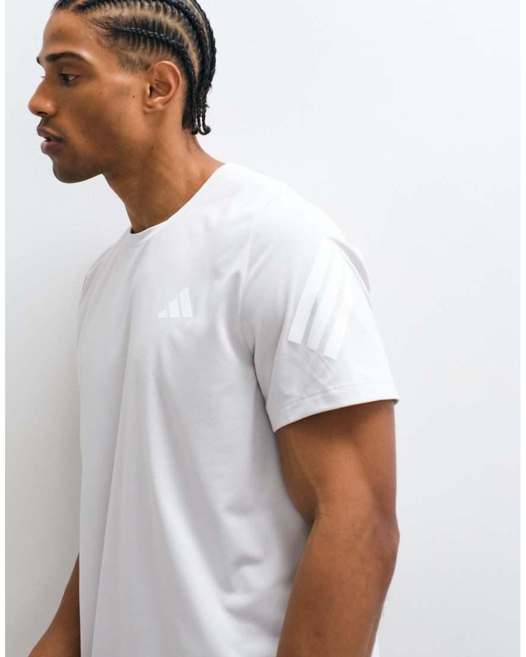 Adidas Originals White Adidas Running Adi365 T-Shirt With 3 Stripe Arm for men