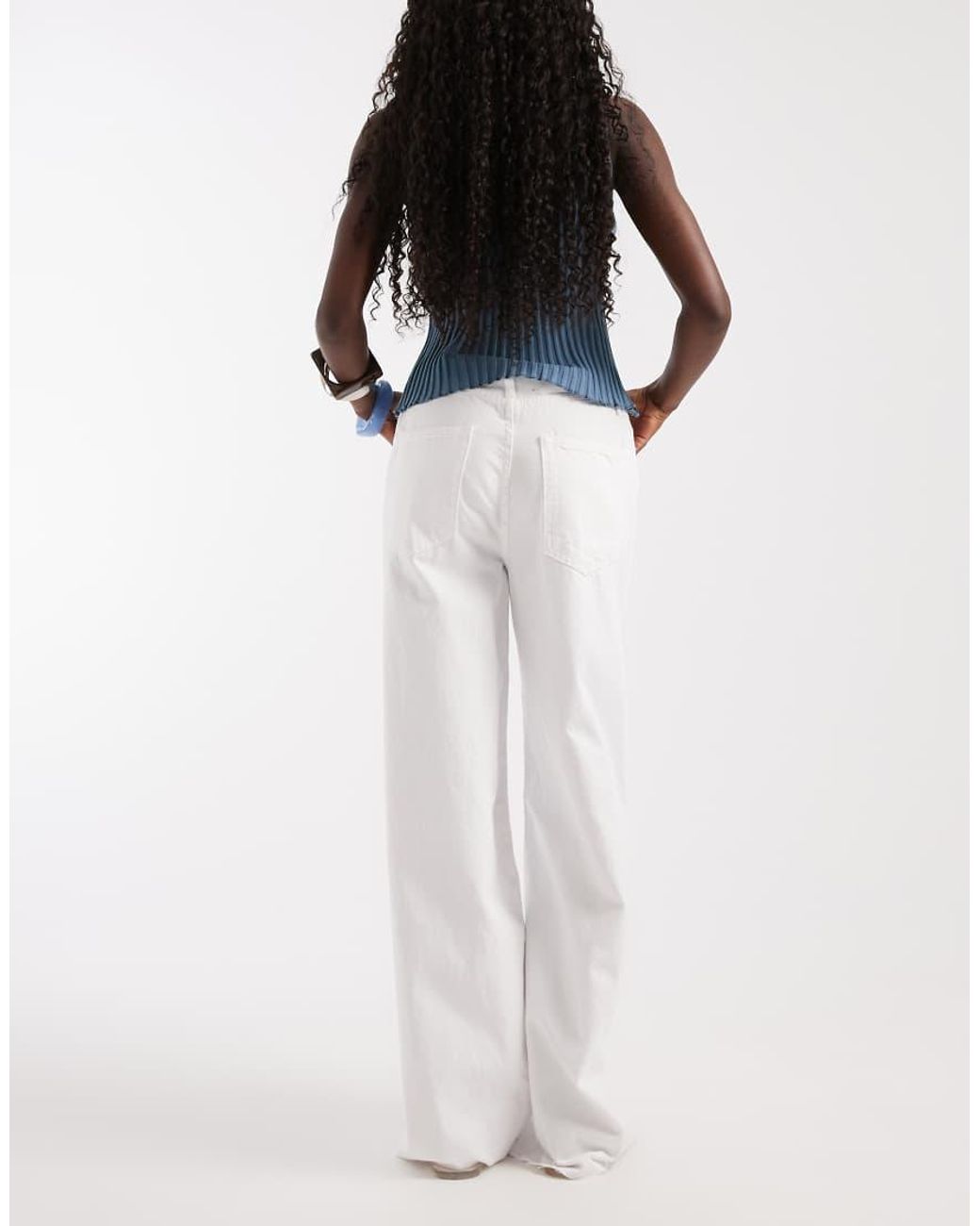 ASOS White Low Rise Raw Waistband Straight Leg Jean