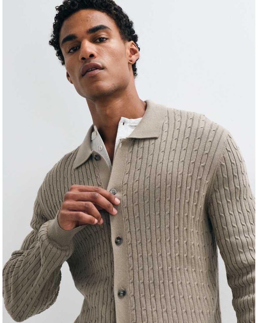 Mango Gray Knitted Button Through Cardigan for men