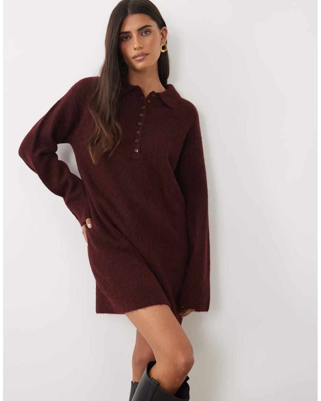 Nobody's Child Purple Wool Mix Cord Colla Long Sleeve Mini Dress