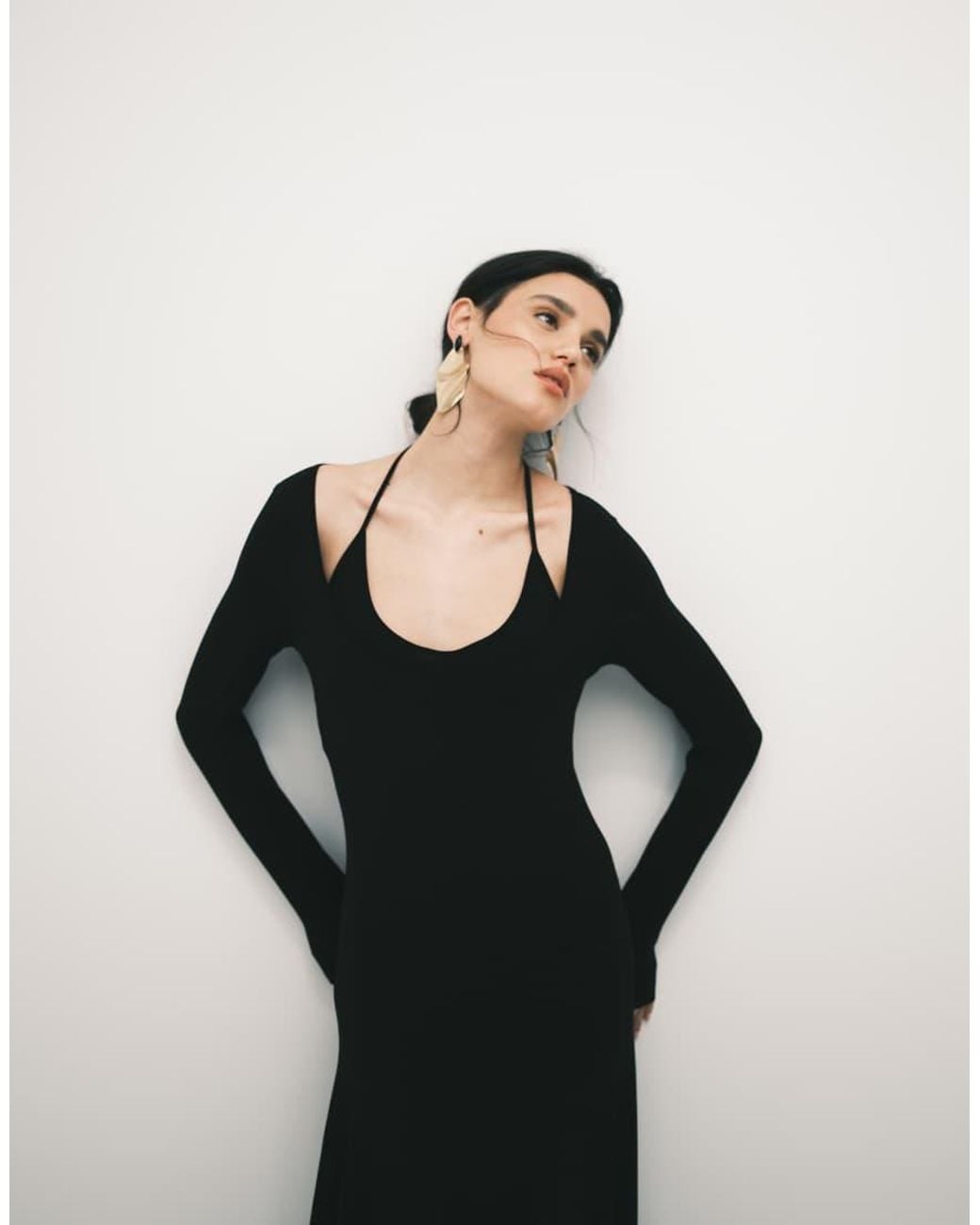 Mango White Capsule Double Layer Long Sleeve Maxi Dress