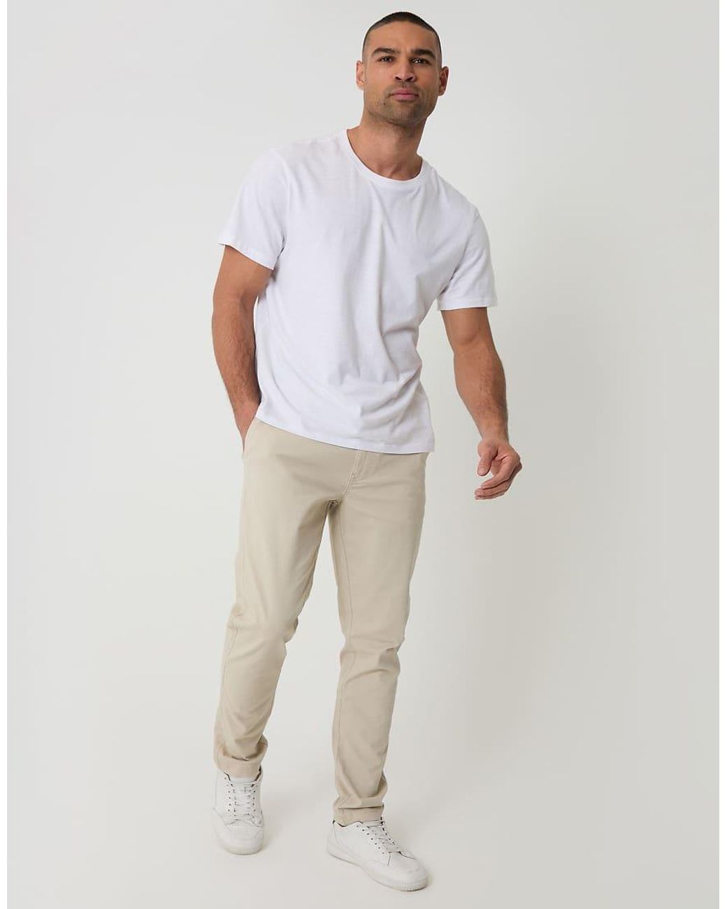 Threadbare Natural Cotton Slim Fit Chino Trousers With Stretch for men