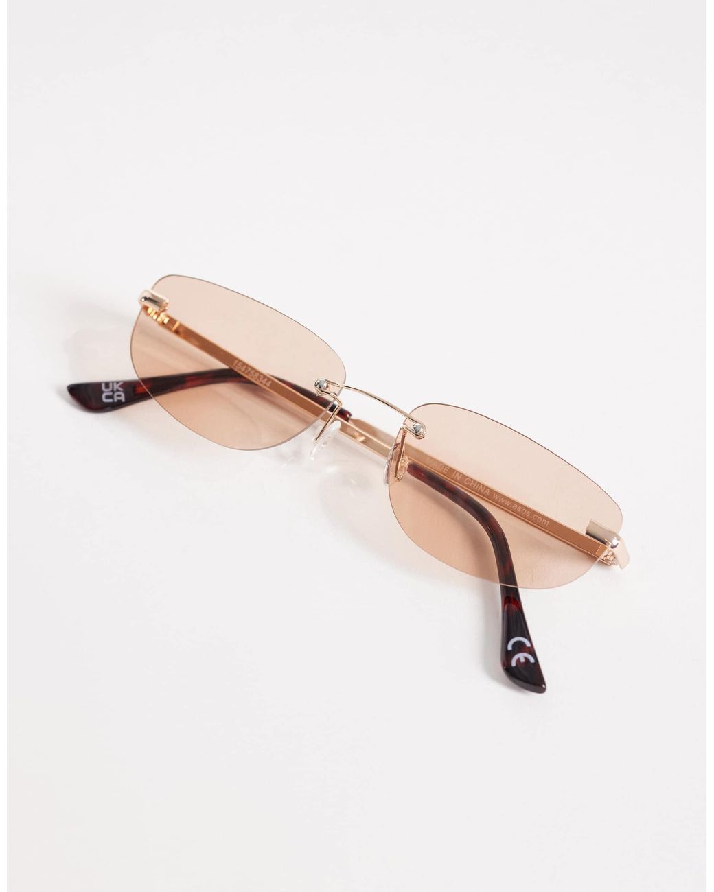 ASOS Natural Rimless Rectangle Sunglasses for men