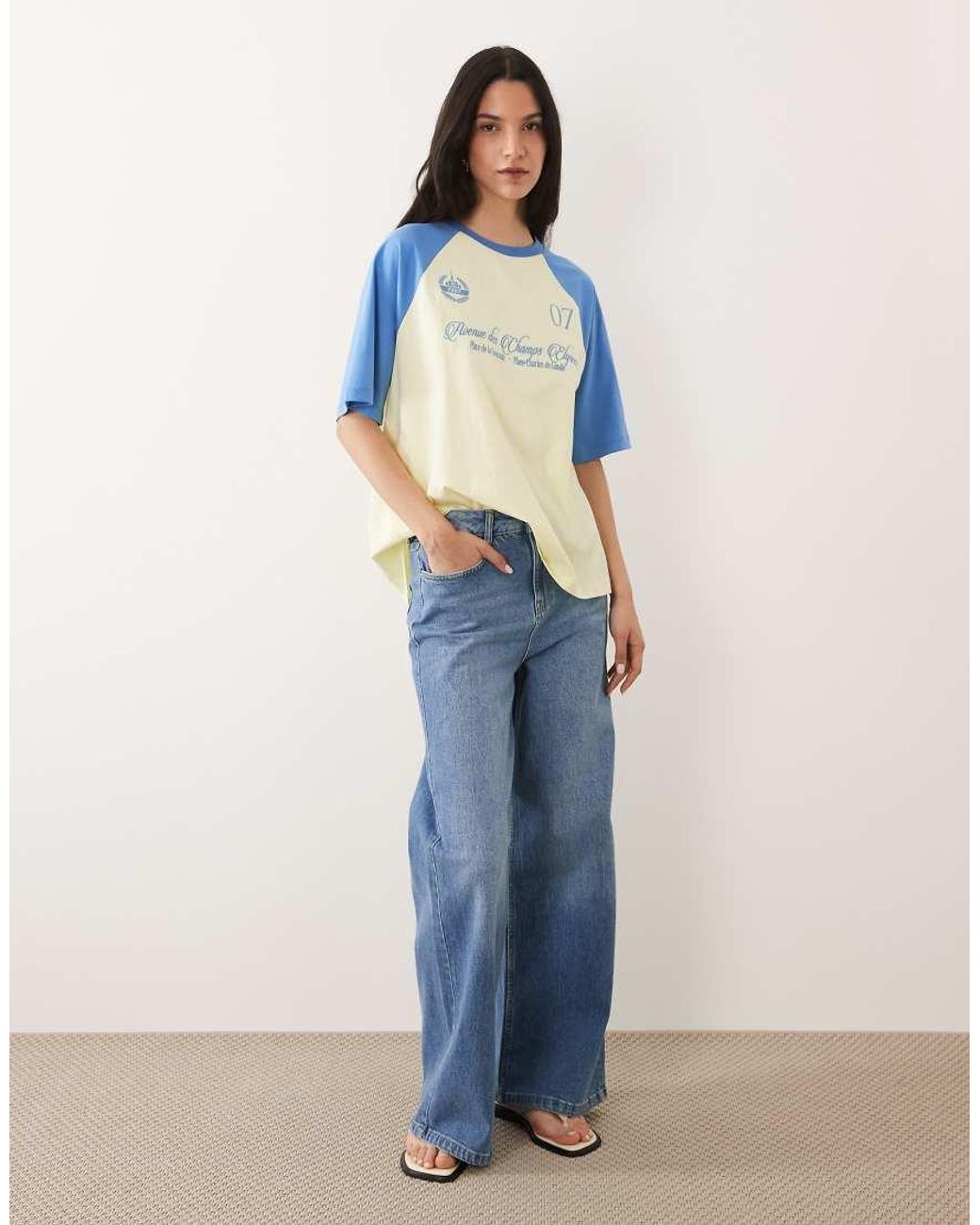 ASOS Blue Oversized Raglan Sleeve T-shirt With Embroidered Paris Football Graphic