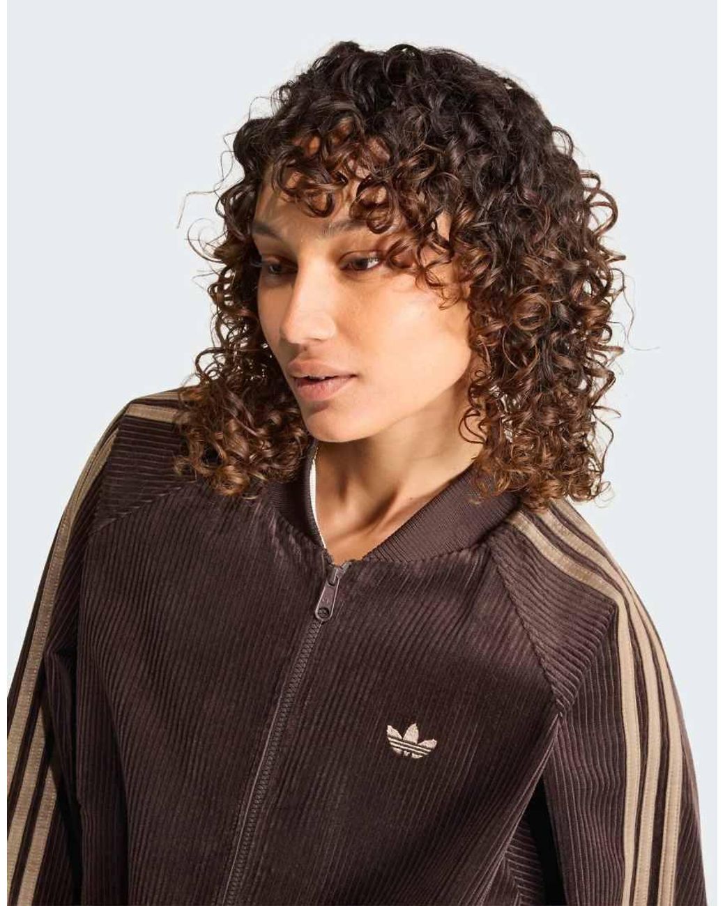 Adidas Originals Brown Corduroy Three Stripes Oversized Track Top