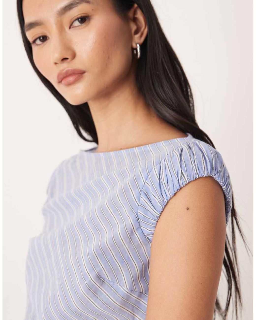 ASOS Multicolor Dropped Waist Midi Dress With Ruched Cap Sleeve