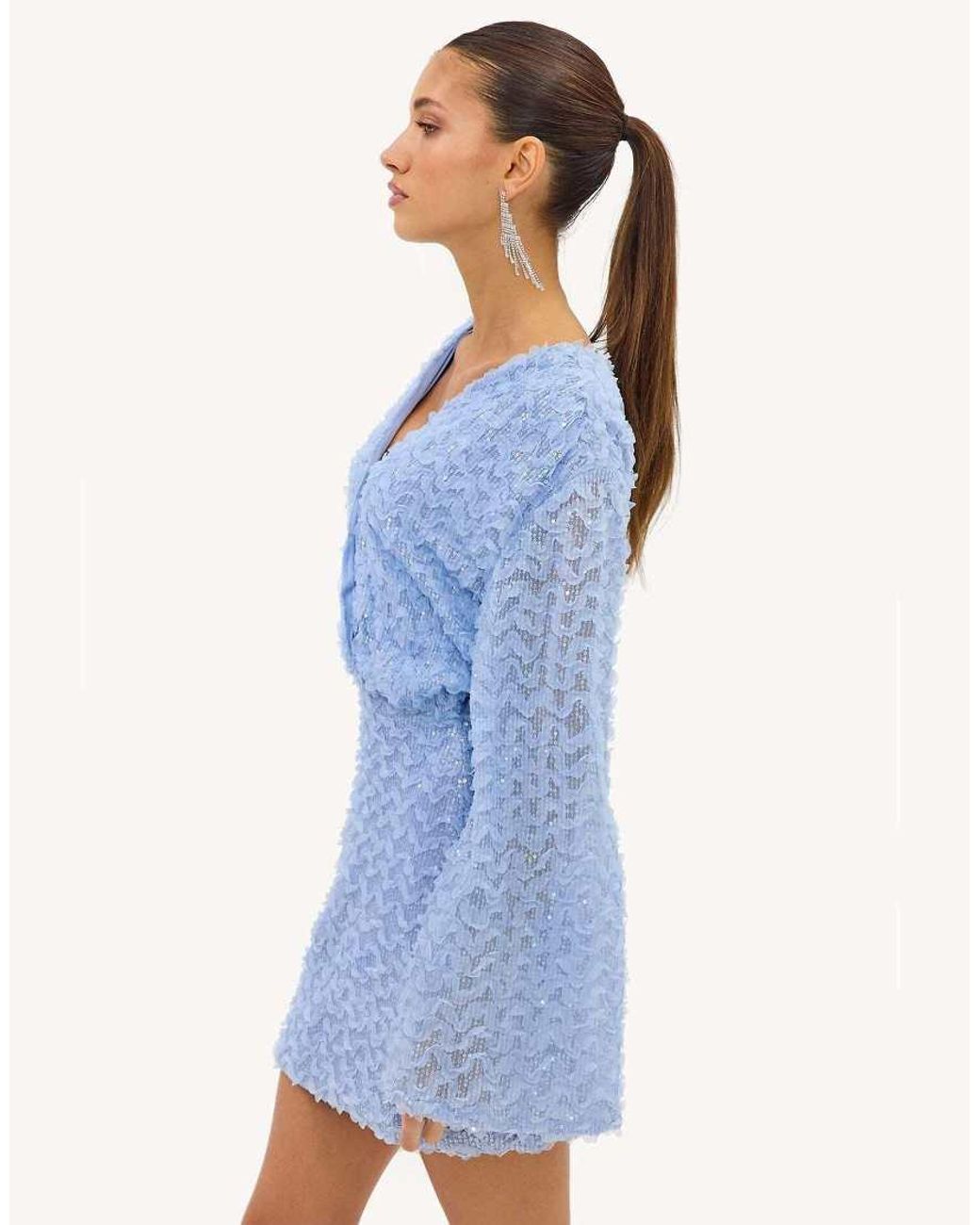 Loavies Blue Sunny Aesthetics Light Dress With Sequins And Ruffles