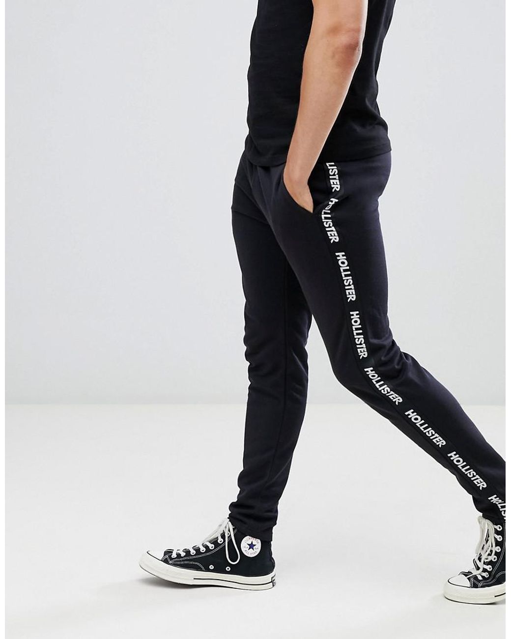 Hollister Logo Side Tape Track Pants In Black for Men | Lyst
