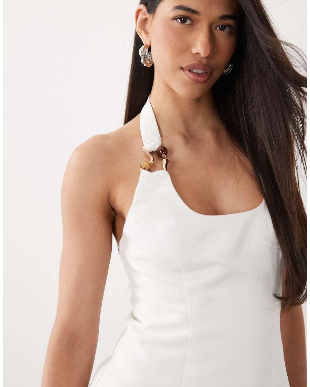 Forever New White Linen Mix Halter Neck Mini Dress With Hardware Detail