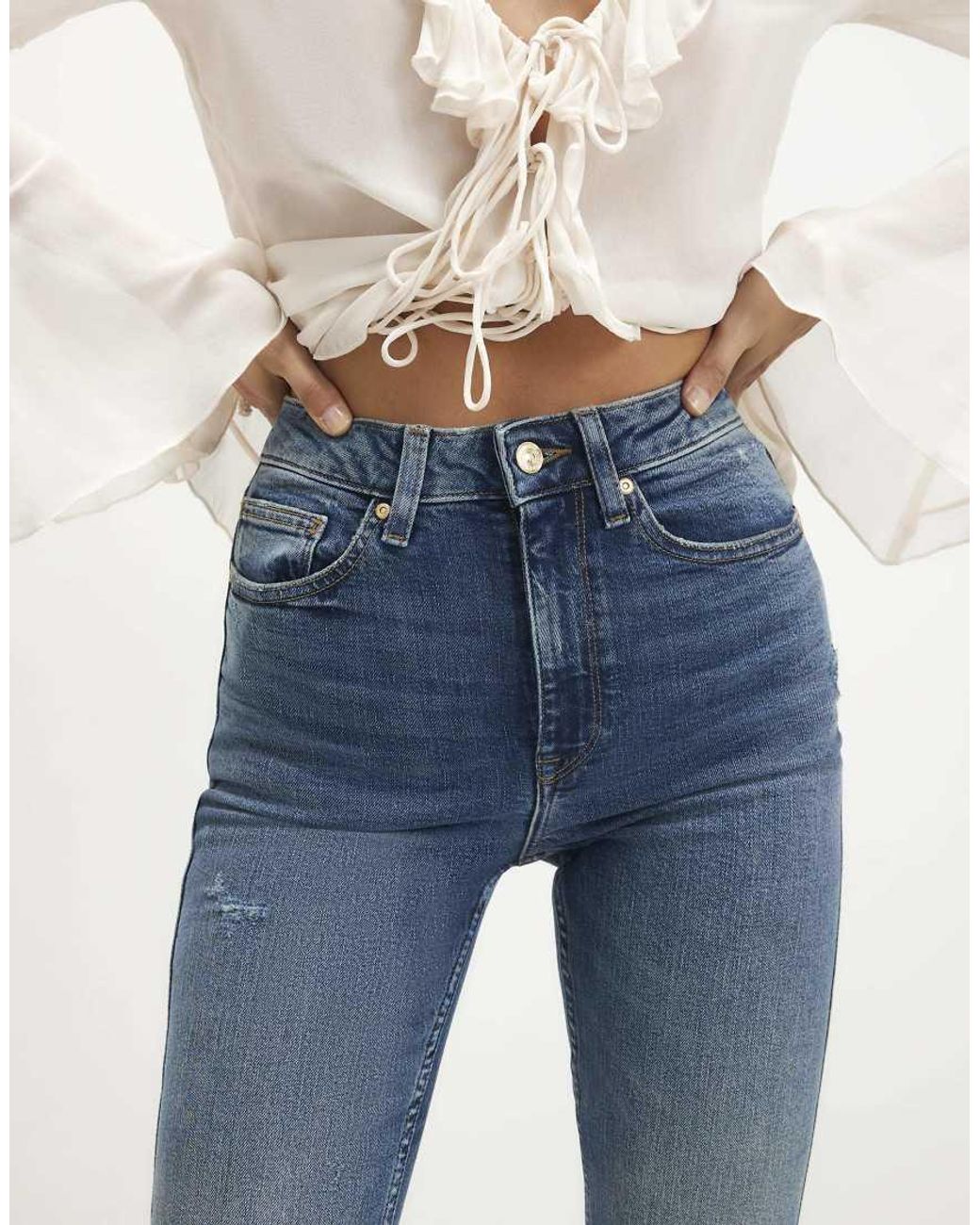 River Island Blue Cigarette Leg Ripped Jeans