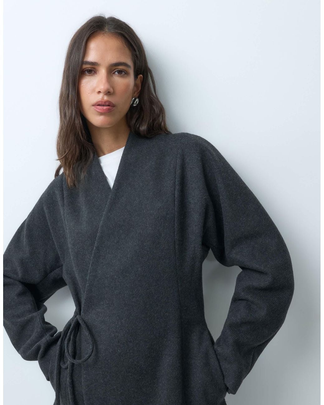 Mango Gray Tie Side Short Jacket
