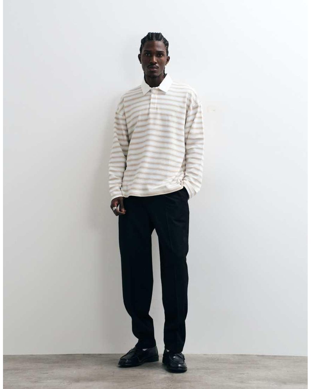 ASOS Gray Heavyweight Boxy Oversized Rugby Polo for men